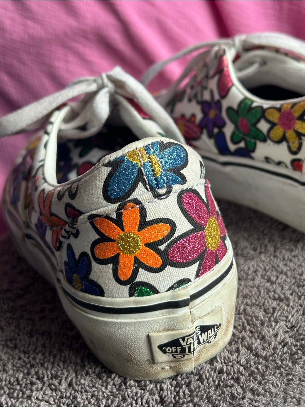 Vans Sparkly Multicoloured Flower Design Low Top Shoes - Picture 4 of 6